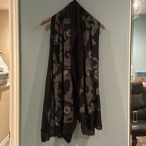 Black Scarf/Wrap with Grey Design